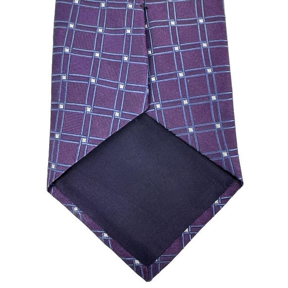 Geoffrey Beene Purple w/Blue  Squares 100% Imported Silk Men’s Tie Made In USA - Picture 5 of 7